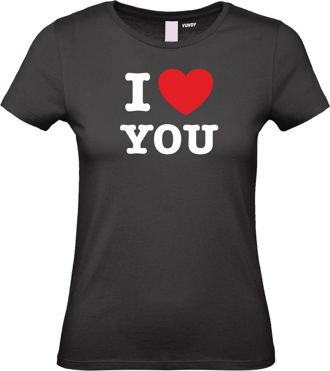 Dames T-shirt I Love You | valentijn cadeautje voor hem haar | valentijn | valentijnsdag cadeau | Zwart dames | maat XS